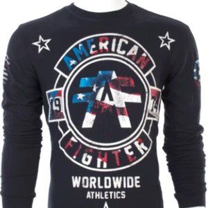 AMERICAN FIGHTER Mens Long Sleeve SILVERLAKE PATRIOT Crewneck T-Shirt (Black)
